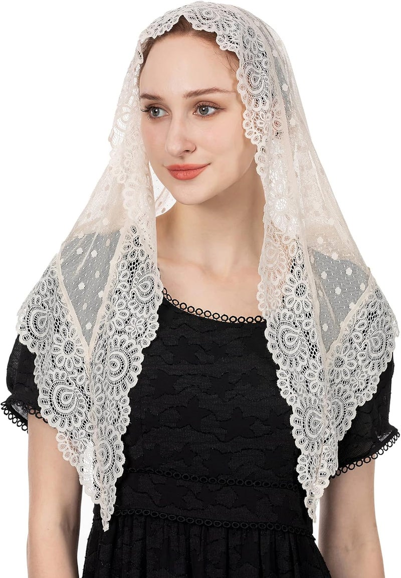 Wgior Triangle Vintage Inspired Lace Chapel Veils Catholic Mass Head Covering Scarf Mantilla Veils for Church - Image 3
